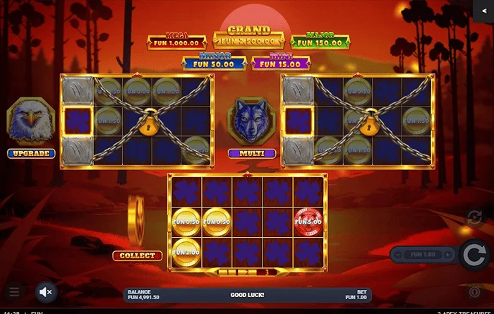 3 Apex Treasures - Hold & Win-utløser med et wolf-brett